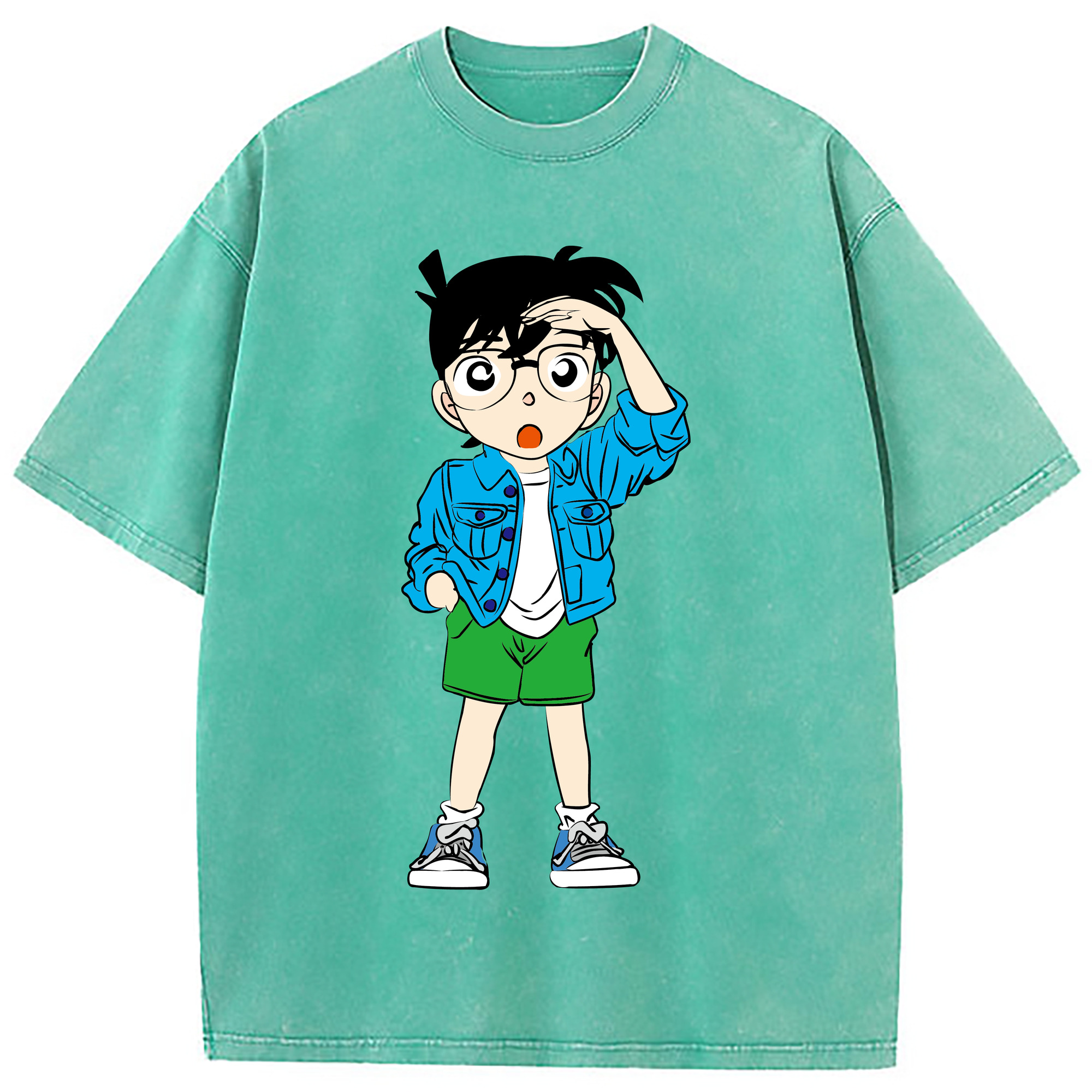（画像用） 名探偵コナン 江戸川 コナン Detective Conan Conan Edogawa 綿100% ヴィンテージ風 半袖Tシャツ（フロントプリント）